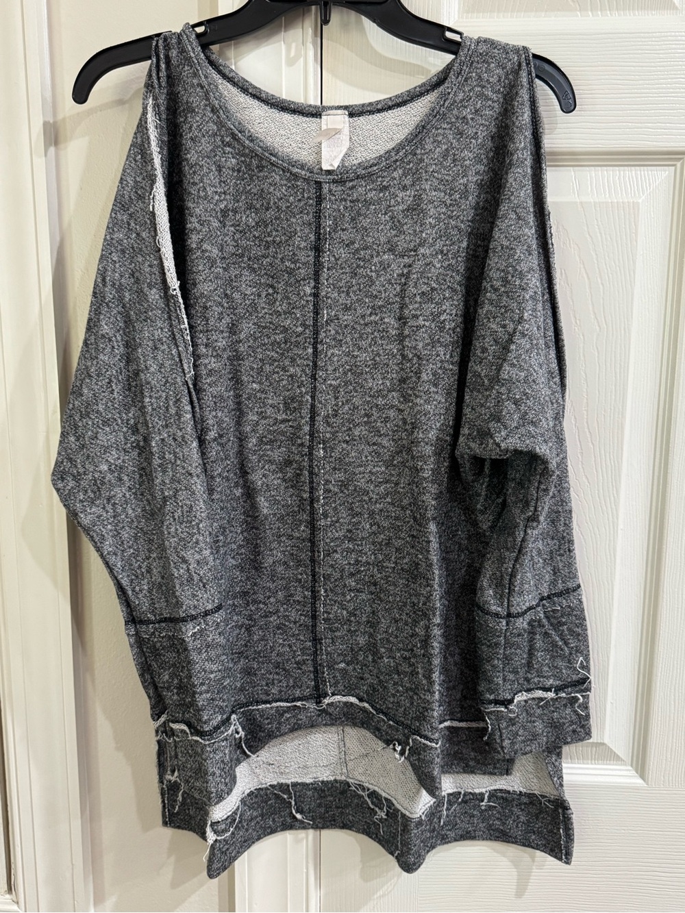 Love in Charcoal Grey Distressed Crewneck Sweater